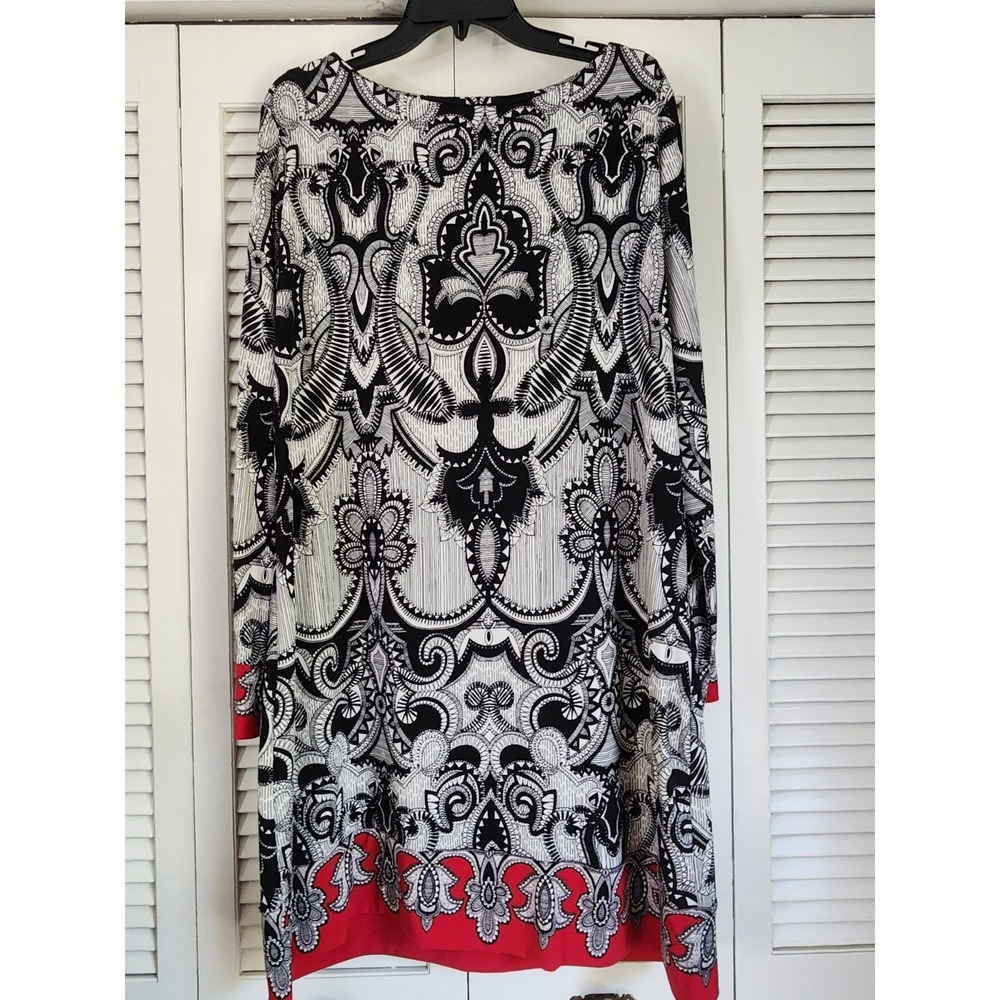 Nicole by Nicole Miller XL Black White Red Baroque Print Shift Dress Career Chic - Picture 5 of 7